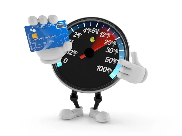 Caráter do medidor de velocidade de rede com cartão de crédito — Fotografia de Stock
