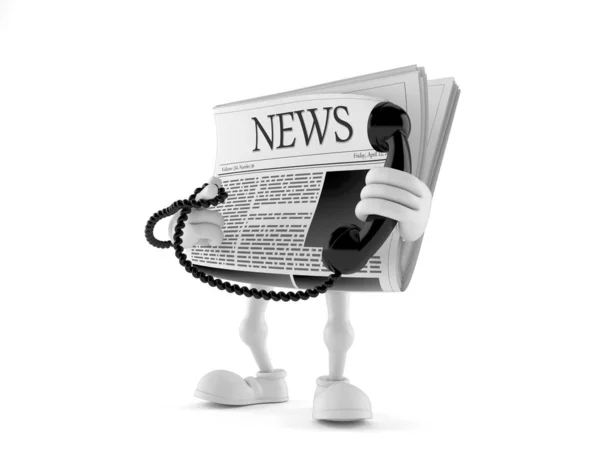 Newspaper character holding a telephone handset — Stock Photo, Image