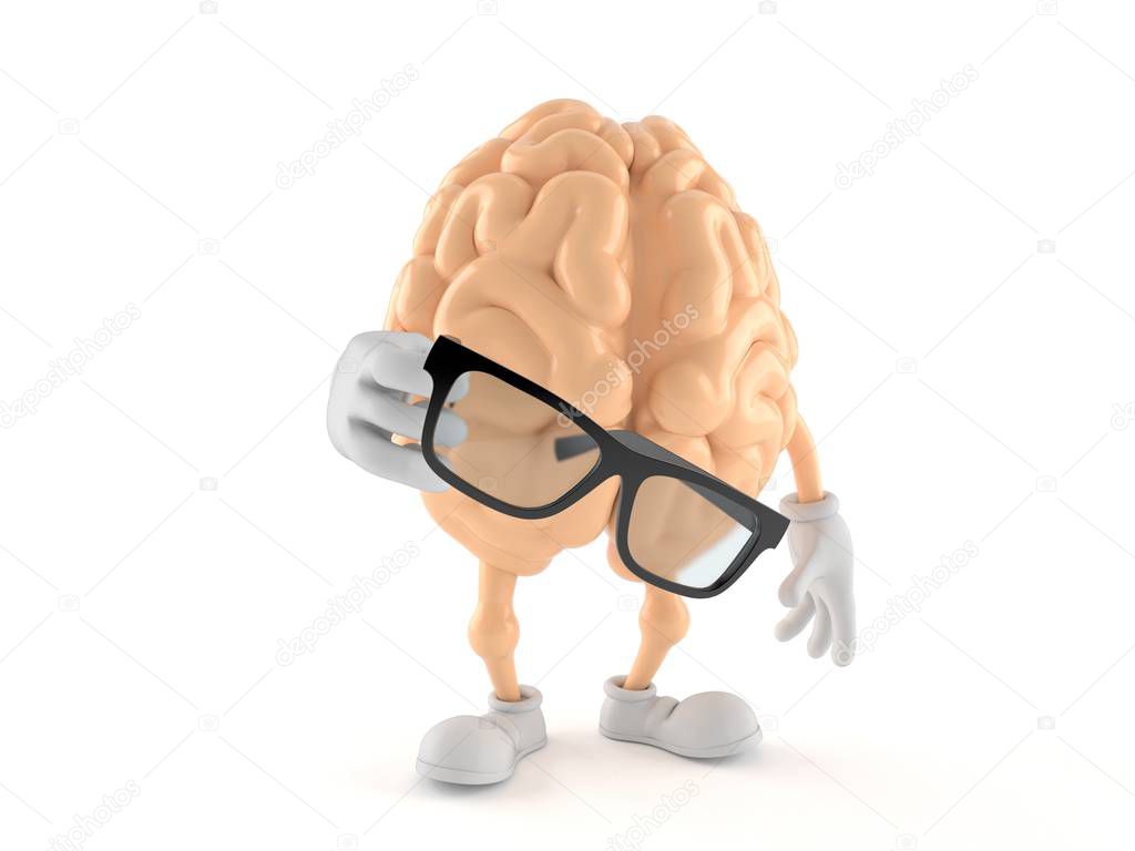 Brain character holding glasses