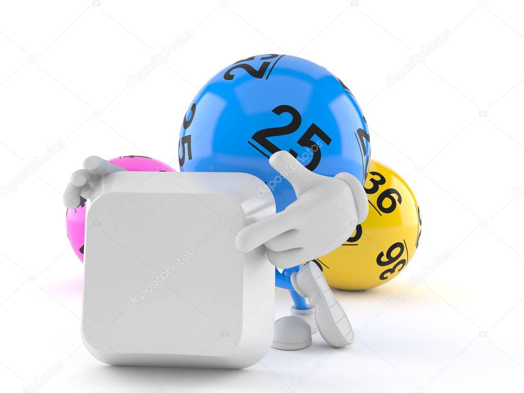 Lotto ball character pointing finger on keyboard key