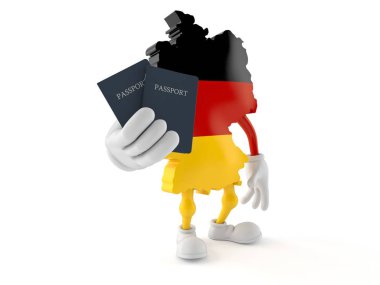 Alman karakteri pasaportları elinde tutuyor