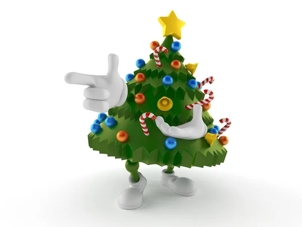 Árvore de Natal personagem apontando dedo — Fotografia de Stock