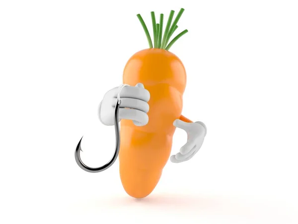 Морквяний персонаж тримає рибальський гачок — стокове фото