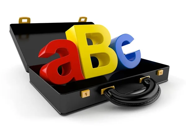 Текст ABC внутри черного портфеля — стоковое фото