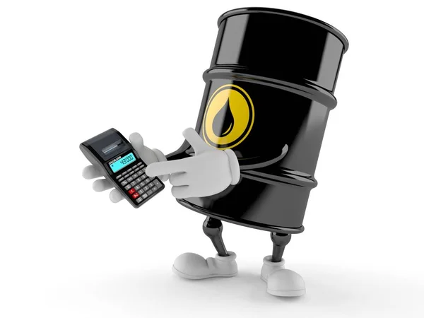 Caráter de barril de óleo usando calculadora — Fotografia de Stock