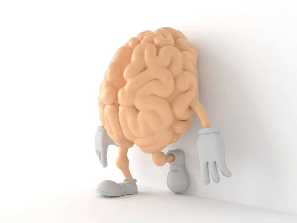 Beyaz arka planda duvara yaslanan beyin karakteri — Stok fotoğraf