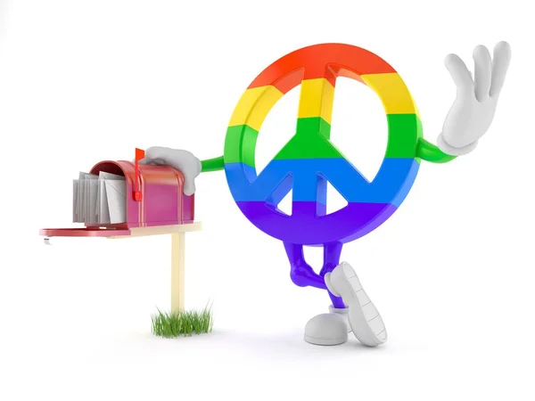 Peace symbol character with mailbox — Stock Photo, Image