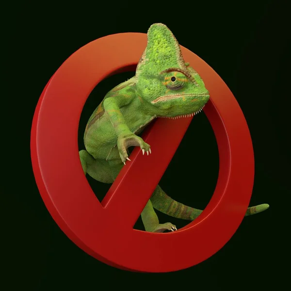 Kameleont med förbjuden symbol — Stockfoto