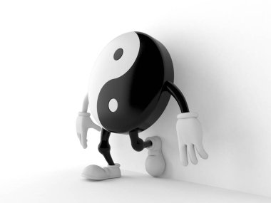 Beyaz arka planda duvara yaslanan Jing Jang karakteri