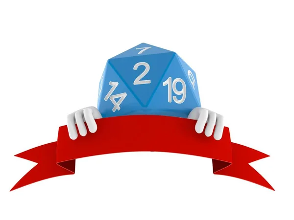 RPG dice character with blank banner — Stock Photo, Image