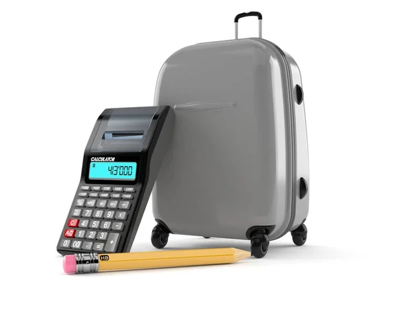 Resväska med miniräknare och penna — Stockfoto