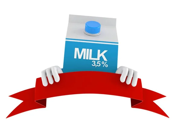 Caráter da caixa de leite com banner em branco — Fotografia de Stock
