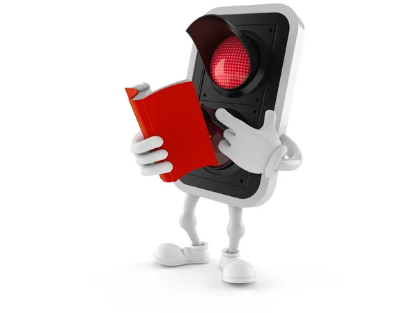 Rött trafikljus karaktär läser en bok — Stockfoto