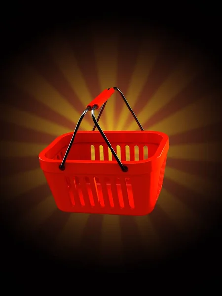 Shopping basket on rays background — Stock Photo, Image