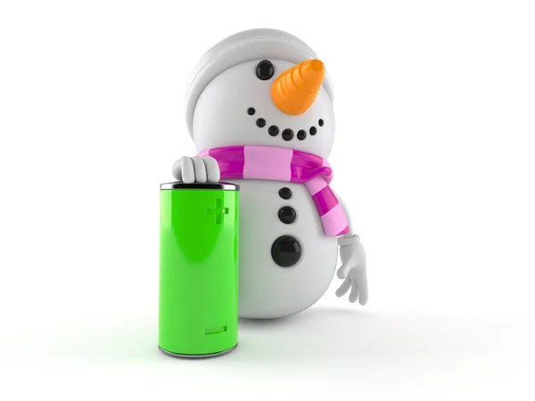 Snowman postać z baterią — Zdjęcie stockowe