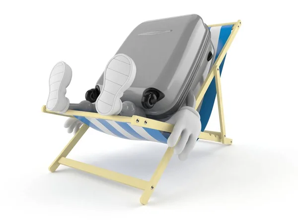 Suitcase character lying on deck chair — Stock Photo, Image