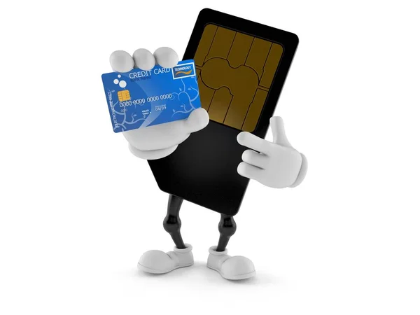 SIM-kort tecken innehav kreditkort — Stockfoto