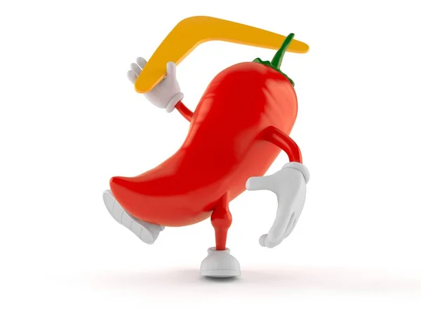 Varm chili peppar karaktär kasta bumerang — Stockfoto