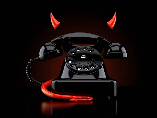 Телефон с дьявольскими рогами и хвостом — стоковое фото