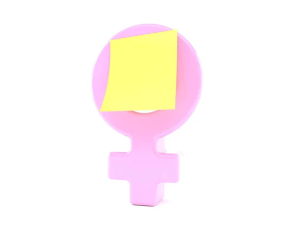 Feminino símbolo de gênero com adesivo amarelo em branco — Fotografia de Stock