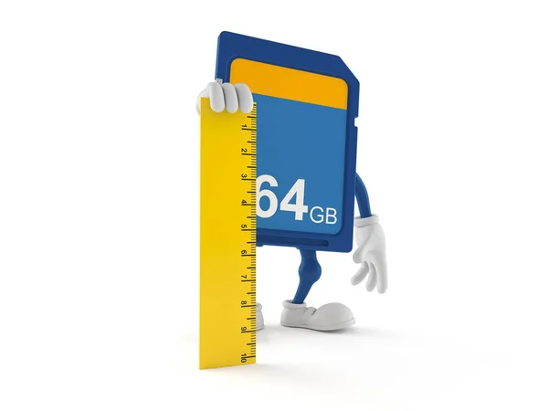 SD card character holding ruler — Stock Photo, Image