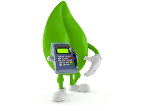 Yaprak karakteri kredi kartı okuyucusunu tutuyor — Stok fotoğraf