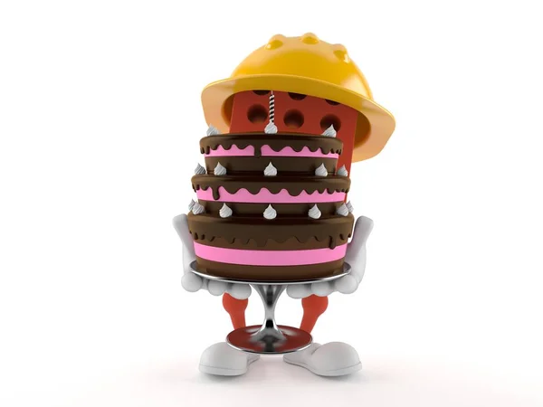 Кирпичный персонаж держит торт — стоковое фото