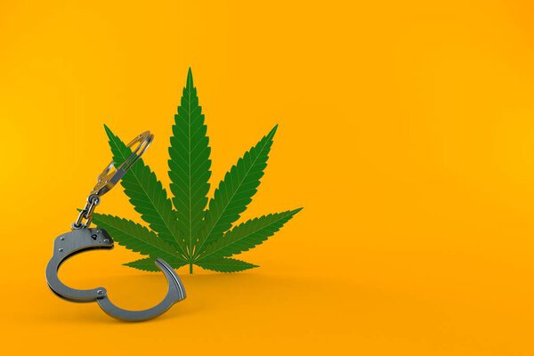 Cannabis leaf with handcuffs