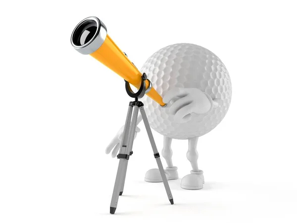 Golf ball character looking through a telescope — Stock Photo, Image