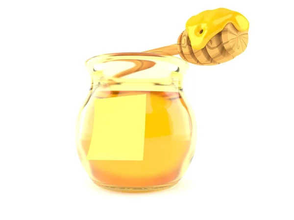 Honey jar with blank yellow sticker — Stock Photo, Image