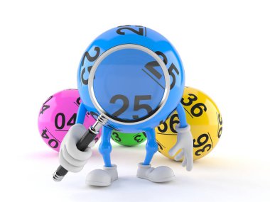 Lotto topu karakteri büyüteçten bakıyor.