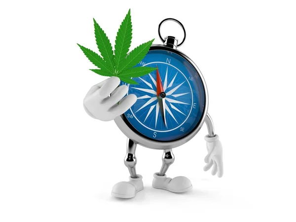 Kompasskaraktär som håller cannabislöv — Stockfoto