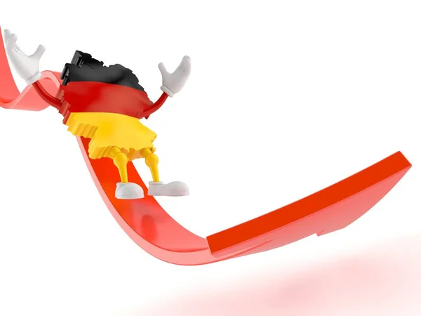 Personagem alemão deslizando na seta vermelha — Fotografia de Stock