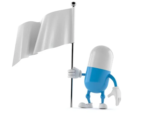 Pill personagem segurando bandeira em branco — Fotografia de Stock