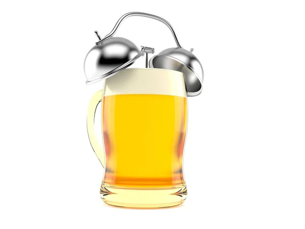 Glass of beer with alarm clock — Stock Photo, Image