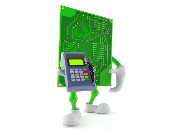 stock image Circuit board character holding credit card reader