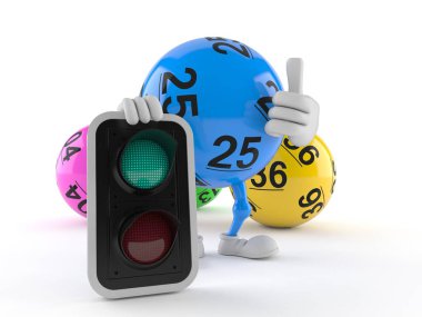 Yeşil ışığı olan lotto topu karakteri