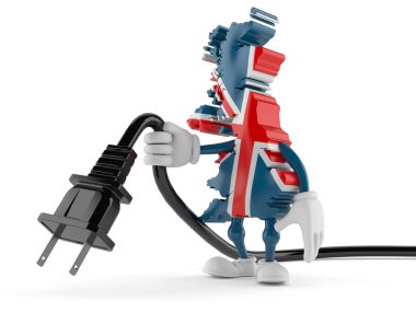 Uk karakteri elektrik kablosu tutuyor