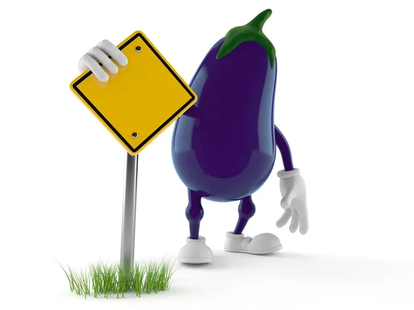 Boş yol işareti olan patlıcan karakteri — Stok fotoğraf