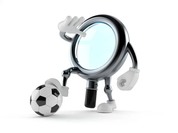 Magnifying glass character with soccer ball — Stock Photo, Image
