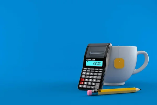 Xícara de chá com calculadora e lápis — Fotografia de Stock