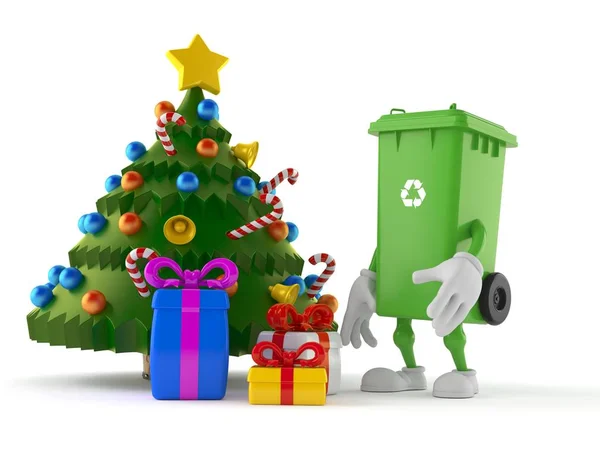 Noel ağacı ve hediyeleri olan çöp kutusu karakteri.