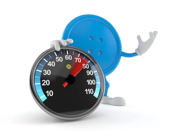 Button character with speed meter — Stock Photo, Image