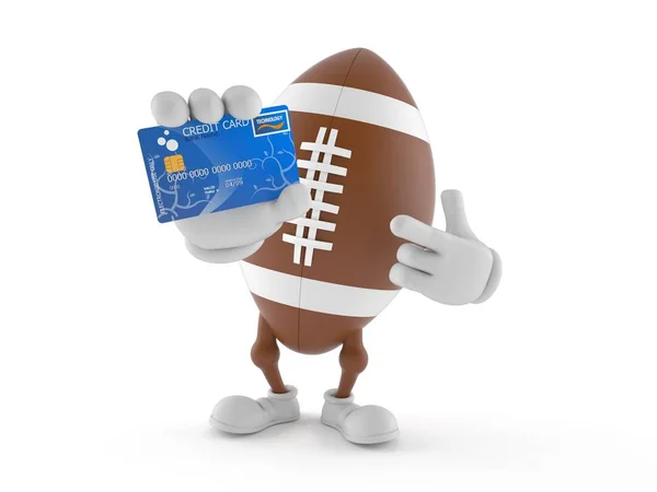 Rugby karakteri kredi kartı tutuyor — Stok fotoğraf