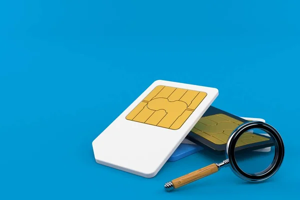 Karty SIM ze szkłem powiększającym — Zdjęcie stockowe