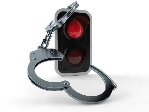 Червоний світлофор з наручниками — стокове фото