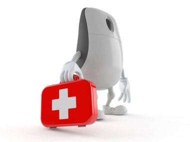 İlk yardım çantasını tutan bilgisayar faresi karakteri