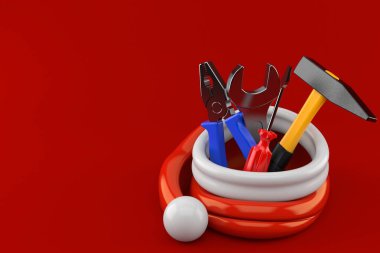 Noel Baba şapkası içinde çalışma araçları