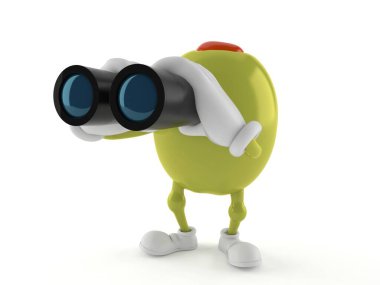 Olive character looking through binoculars