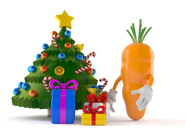 Personagem de cenoura com árvore de Natal e presentes — Fotografia de Stock